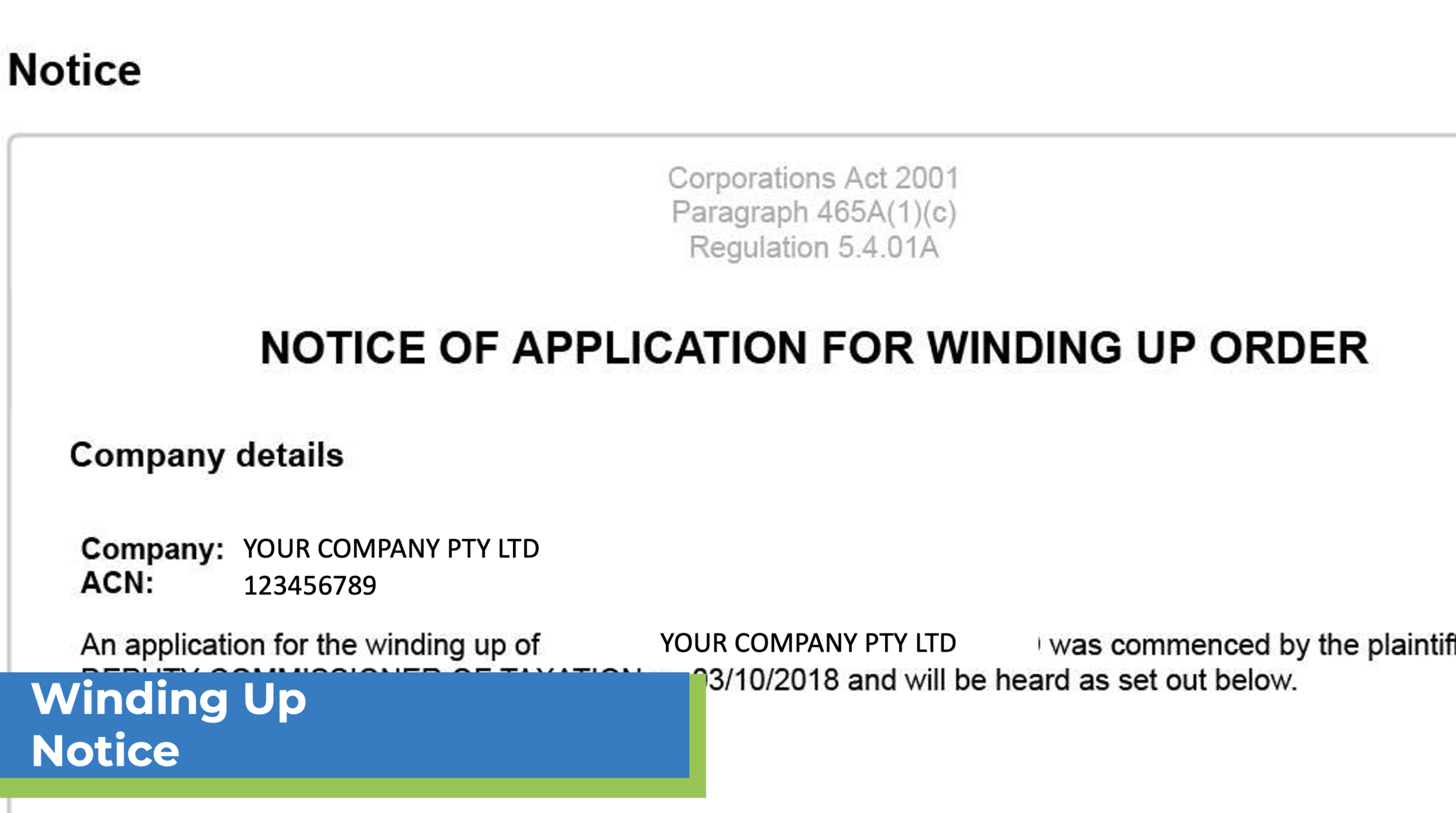 Example of a creditor statutory demand issued by the ATO